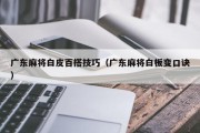 广东麻将白皮百搭技巧（广东麻将白板变口诀）